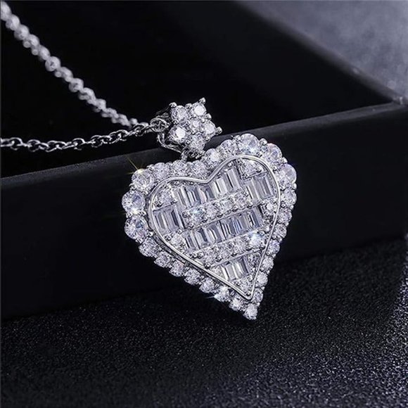 925 Sterling Silver Womens 2ct Diamond Heart Pendant Necklace 18